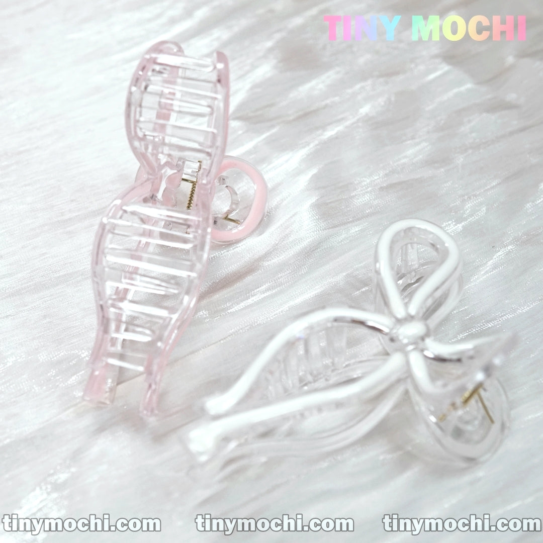 Side View of Jelly Color Bow Hair Clips - Pink and White Bow-Shaped Hair Clips