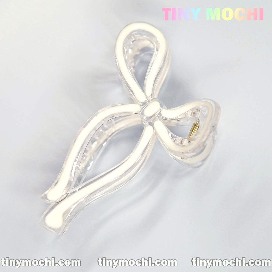 Jelly Color Bow Hair Clip - White - Tiny Mochi