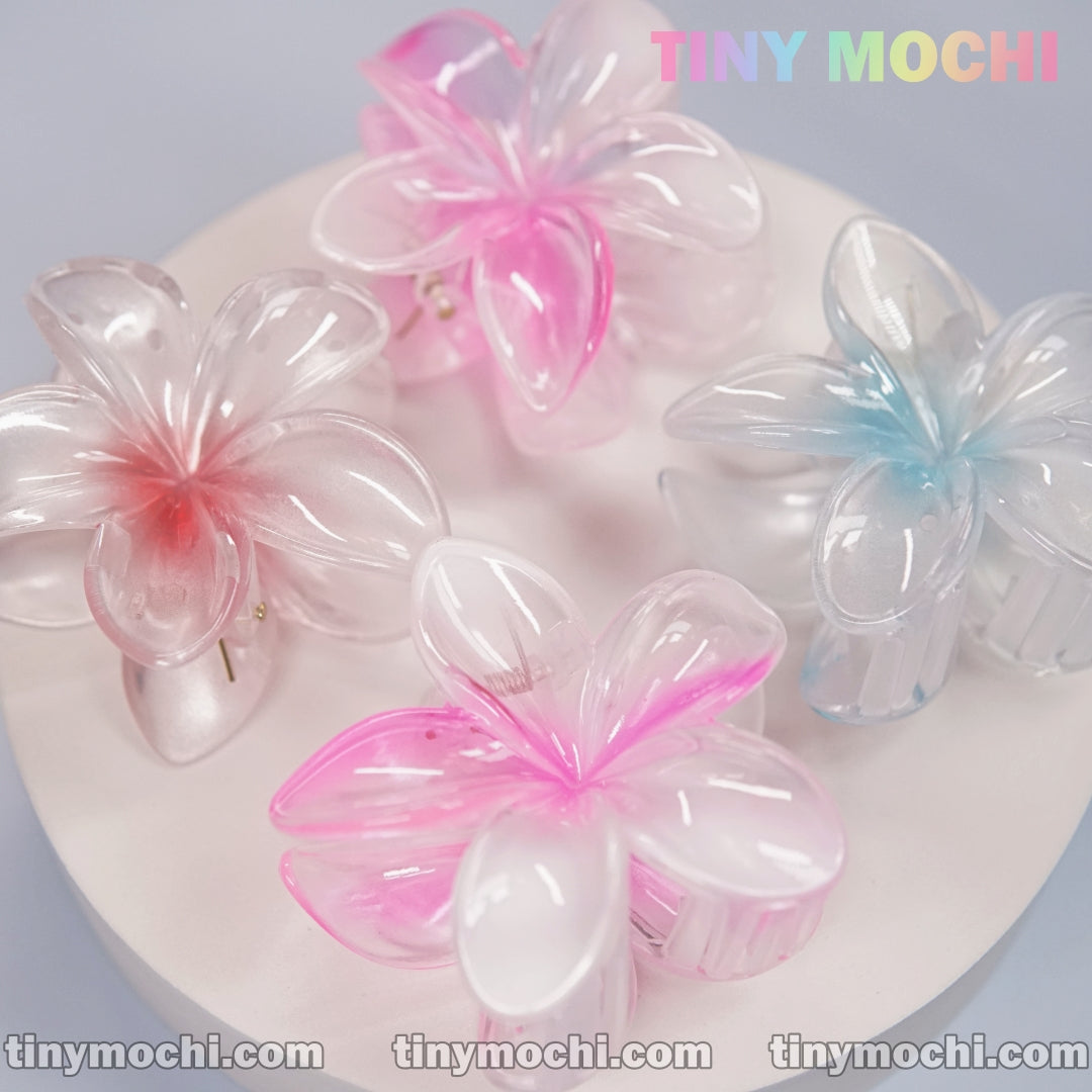 Collection of Sparkling Mirror Plumeria Flower Hair Clips in Various Colors - Summer Vibe Hair Accessories