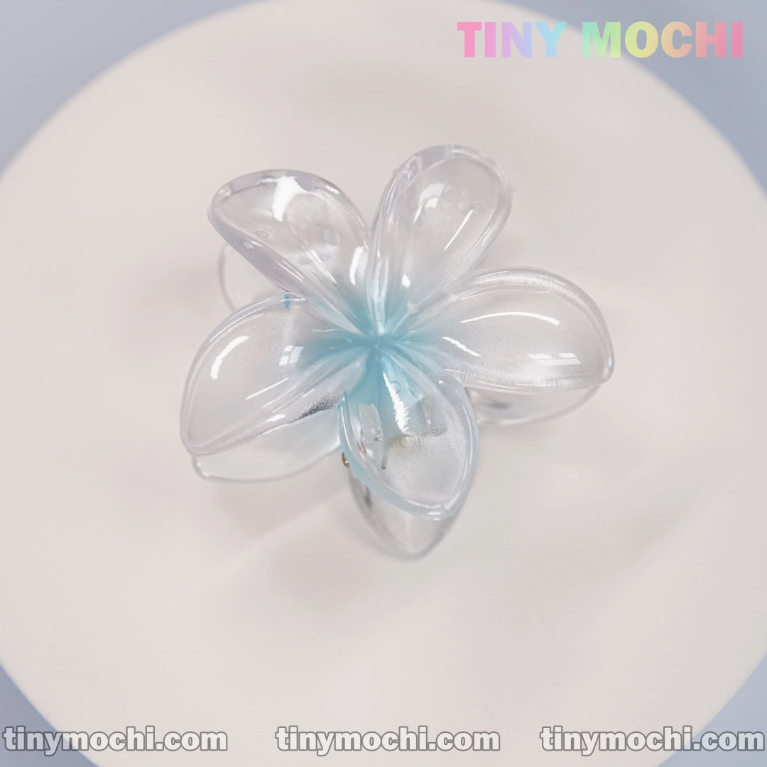 Sparkling Mirror Plumeria Flower Hair Clip in Blue Pear - Elegant and Stylish Summer Hair Accessory