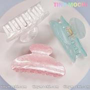 Side View of Multicolor Pearl Acrylic Hair Clips - White, Cyan, and Pink Hair Claw Clips