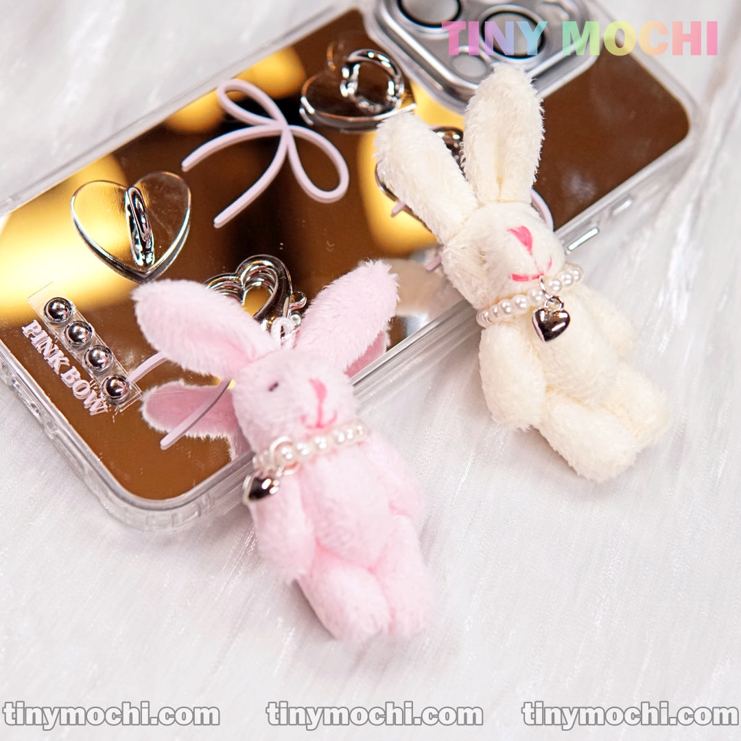 Cute Bunny Keychains in Pink and White with Heart and Pearl Details - Perfect for Bags and Phones