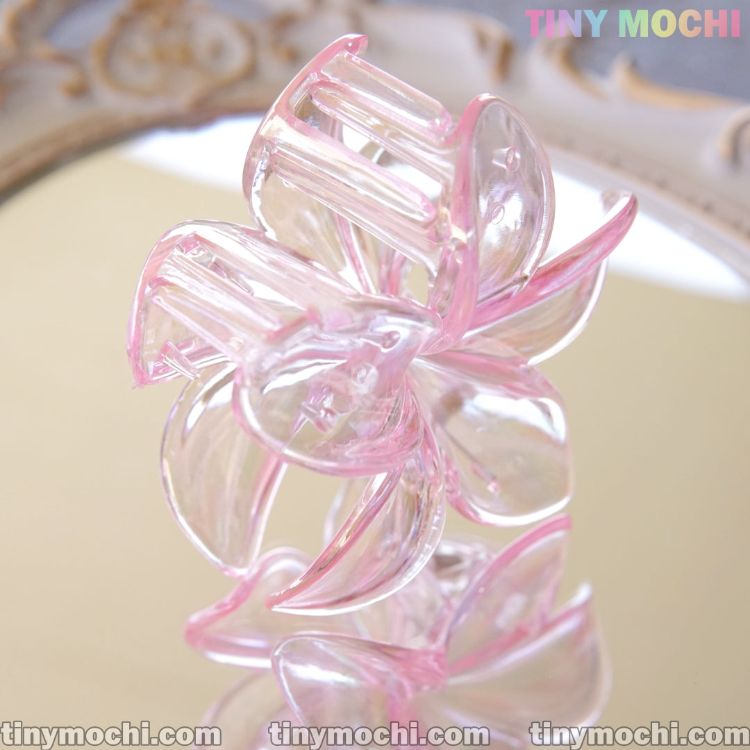 Plumeria Flower Hair Clip - Clear Pink - Tiny Mochi