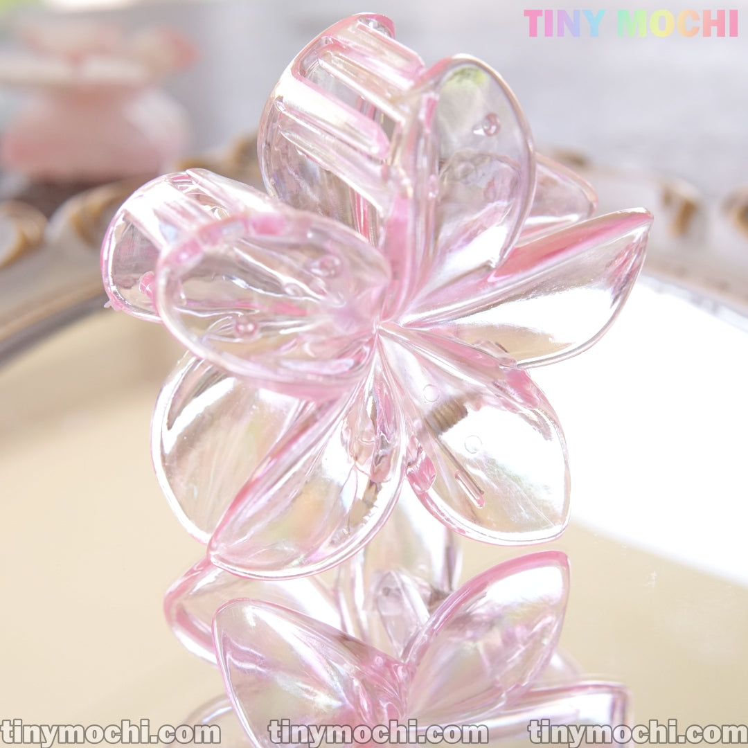 Plumeria Flower Hair Clip - Clear Pink - Tiny Mochi