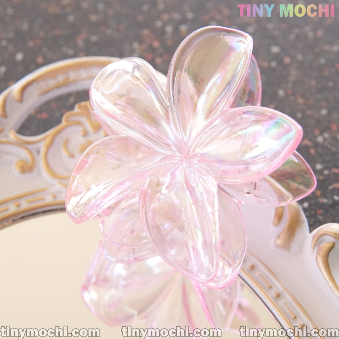 Plumeria Flower Hair Clip - Clear Pink - Tiny Mochi