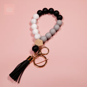 Elastic Silicone Bead Keychain Bracelet Wooden Beads Suede Circle Tassel Wristle - Tiny Mochi