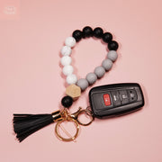 Elastic Silicone Bead Keychain Bracelet Wooden Beads Suede Circle Tassel Wristle - Tiny Mochi