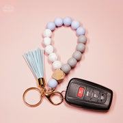 Elastic Silicone Bead Keychain Bracelet Wooden Beads Suede Circle Tassel Wristle - Tiny Mochi