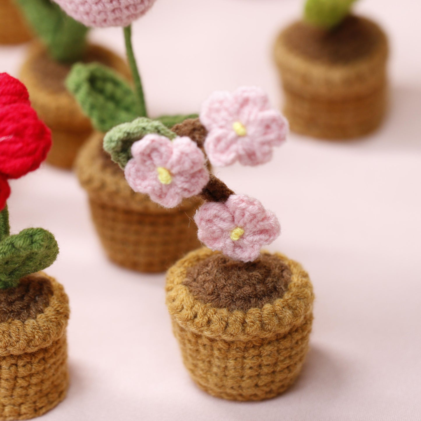 Crocheted Flower Pot – Unique Handmade Tulip for Home Decor, Teacher Gifts & Elegant Desk Display - Tiny Mochi