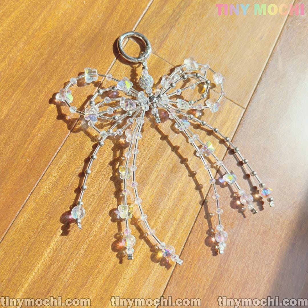 Crystal Bow Pearl Keychains - Aesthetic Accessories for Bags, Keys & More - Tiny Mochi