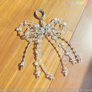Crystal Bow Pearl Keychains - Aesthetic Accessories for Bags, Keys & More - Tiny Mochi