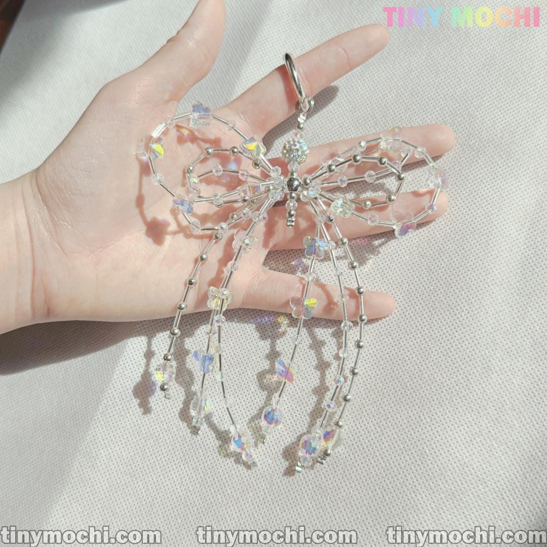 Crystal Bow Pearl Keychains - Aesthetic Accessories for Bags, Keys & More - Tiny Mochi