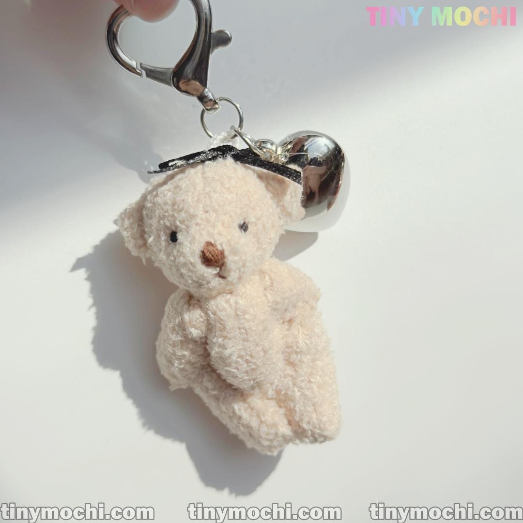 Big Heart and Elegant Plush Bear Keychain – Cute Charm for Phones, Bags & More - Tiny Mochi