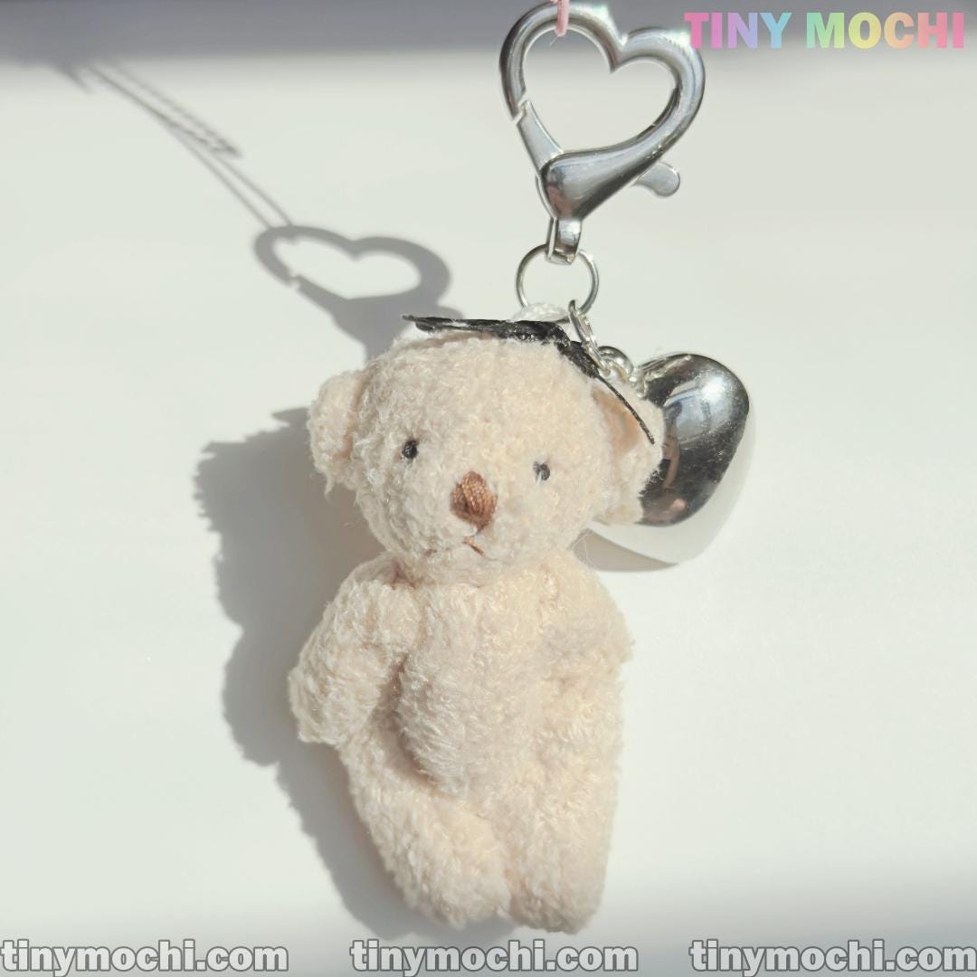 Big Heart and Elegant Plush Bear Keychain – Cute Charm for Phones, Bags & More - Tiny Mochi