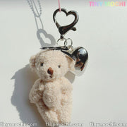 Big Heart and Elegant Plush Bear Keychain – Cute Charm for Phones, Bags & More - Tiny Mochi