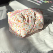 Floral Quilted Cosmetic Bag, Beauty Case - Coquette Quilted Pouch for Travel - 6.7" x 4.5" x 3.9" - Tiny Mochi