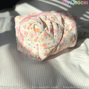 Floral Quilted Cosmetic Bag, Beauty Case - Coquette Quilted Pouch for Travel - 6.7" x 4.5" x 3.9" - Tiny Mochi