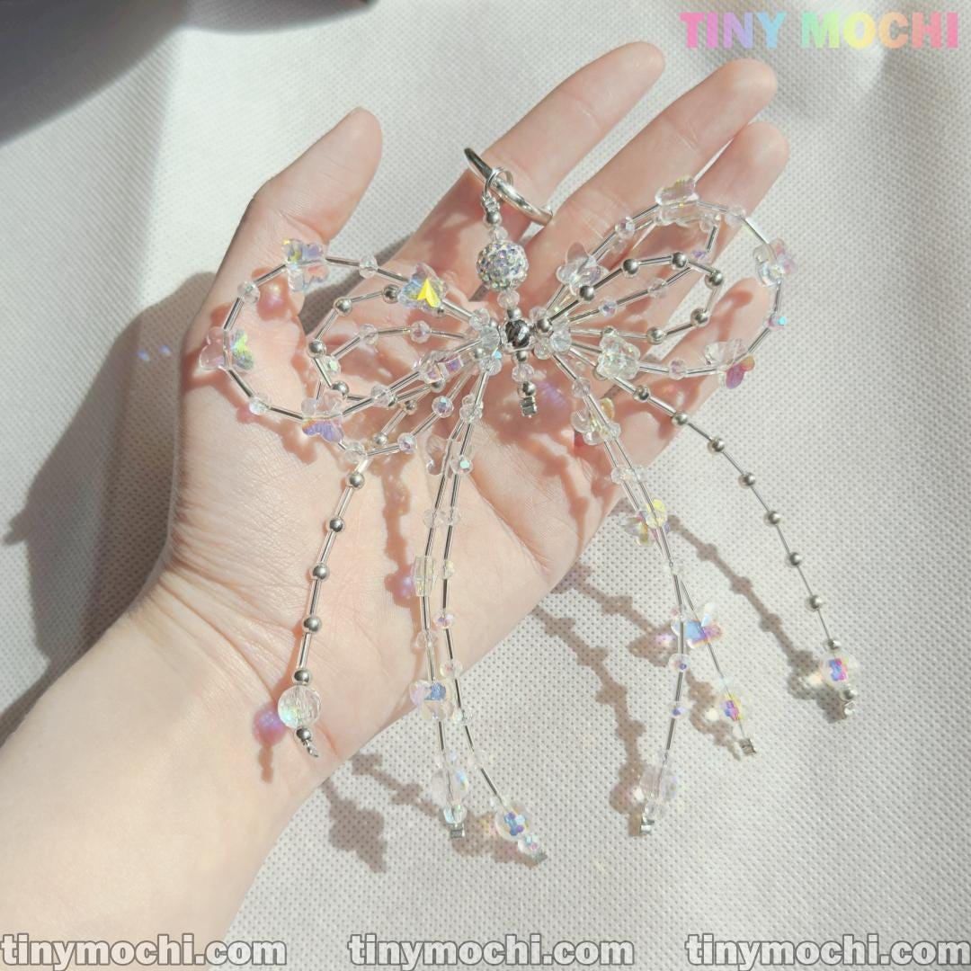 Crystal Bow Pearl Keychains - Aesthetic Accessories for Bags, Keys & More - Tiny Mochi