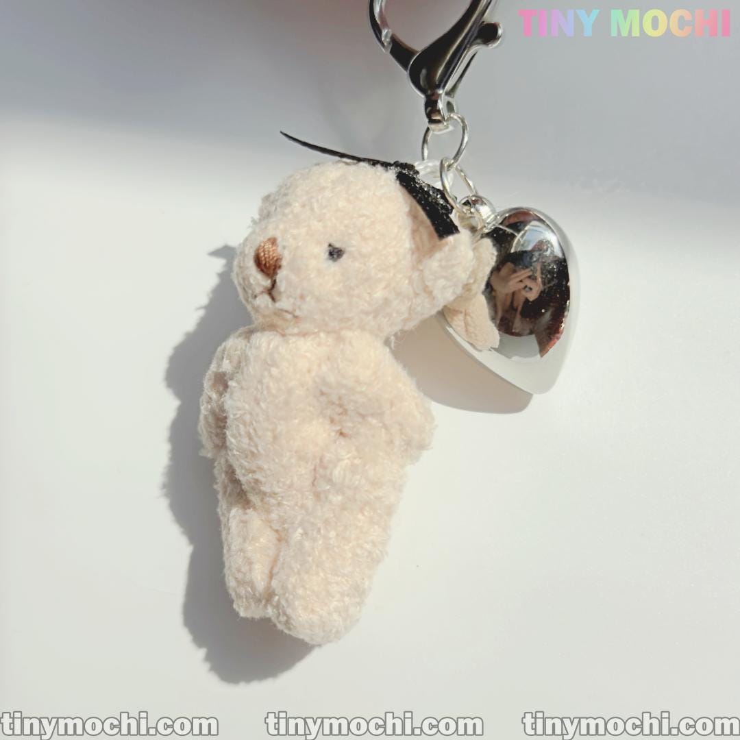 Big Heart and Elegant Plush Bear Keychain – Cute Charm for Phones, Bags & More - Tiny Mochi