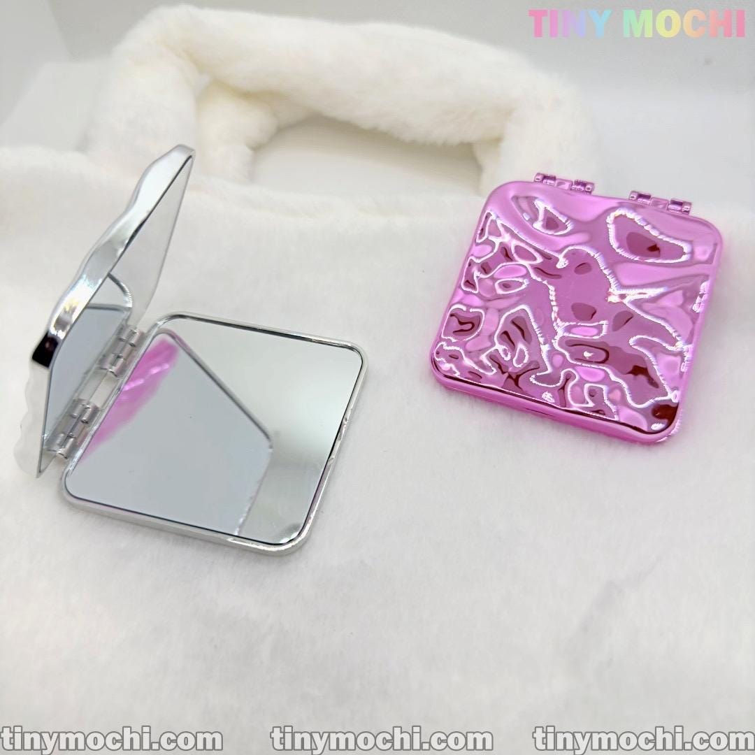 Metallic Mini Compact Mirror – Double-Sided Folding Mirror, Portable Y2K Aesthetic Makeup Accessory - - Tiny Mochi