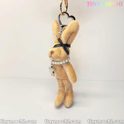 Cute Tall Beige Bunny Keychain with Silver Beads, Star Necklace — Soft Furry Bag Charm, Accessories for Purses, Cute Keychain - Tiny Mochi