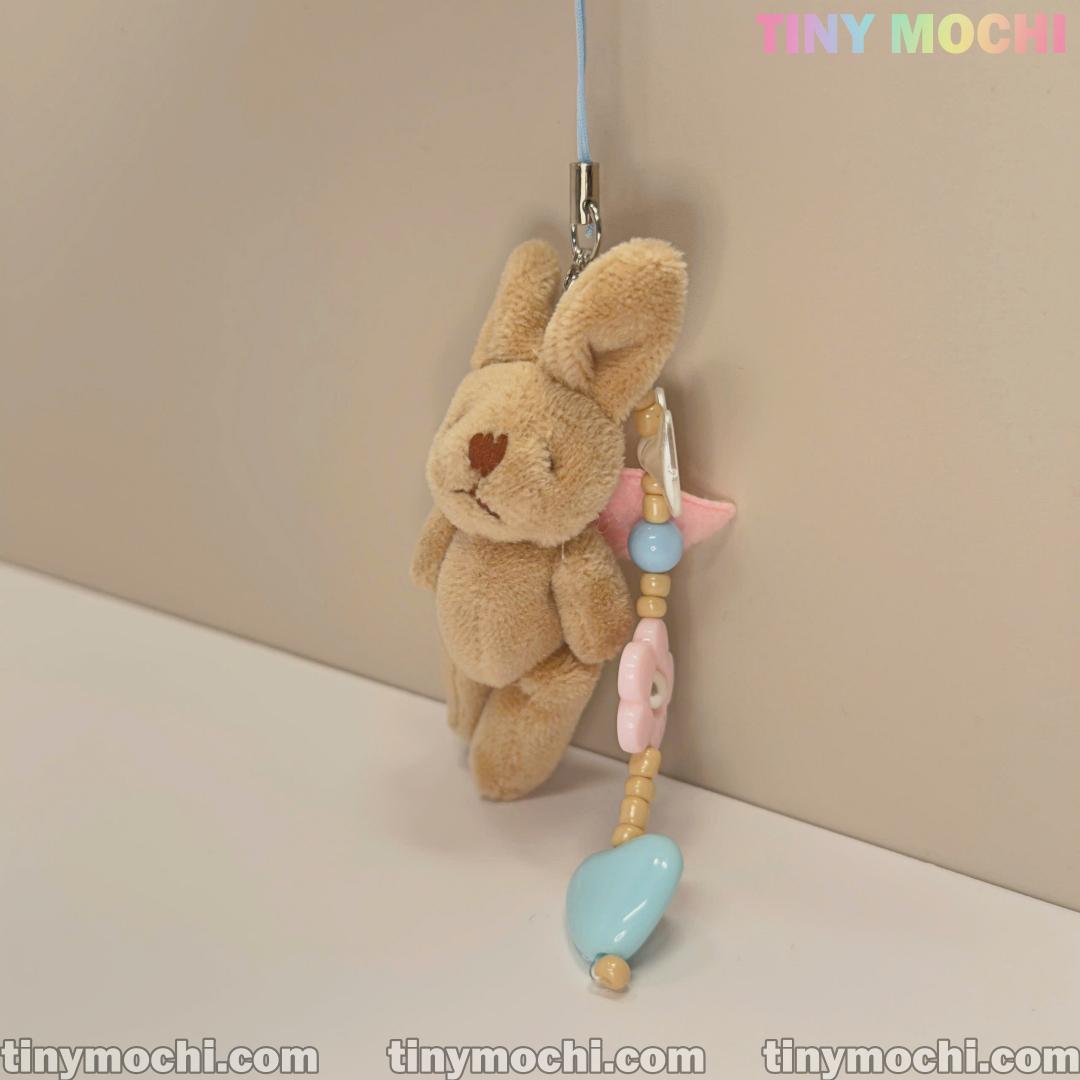 Cute Pink Wings and Elegant Beige Soft Bunny Keychain with extra Heart | Flower beads – Lovely Charm for Mobile Devices, Handbags & More - Tiny Mochi