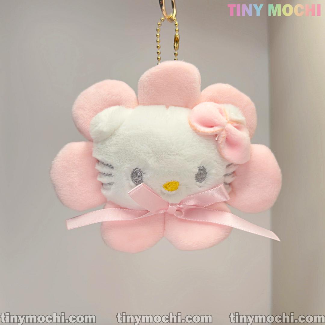 Cute White Cat Kitty and Pinky Sunflower Plush Keychain – Soft Stuffed Bag Charm, Cartoon Toy, Gift for Girls Accessories - Tiny Mochi