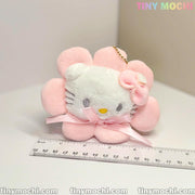 Cute White Cat Kitty and Pinky Sunflower Plush Keychain – Soft Stuffed Bag Charm, Cartoon Toy, Gift for Girls Accessories - Tiny Mochi