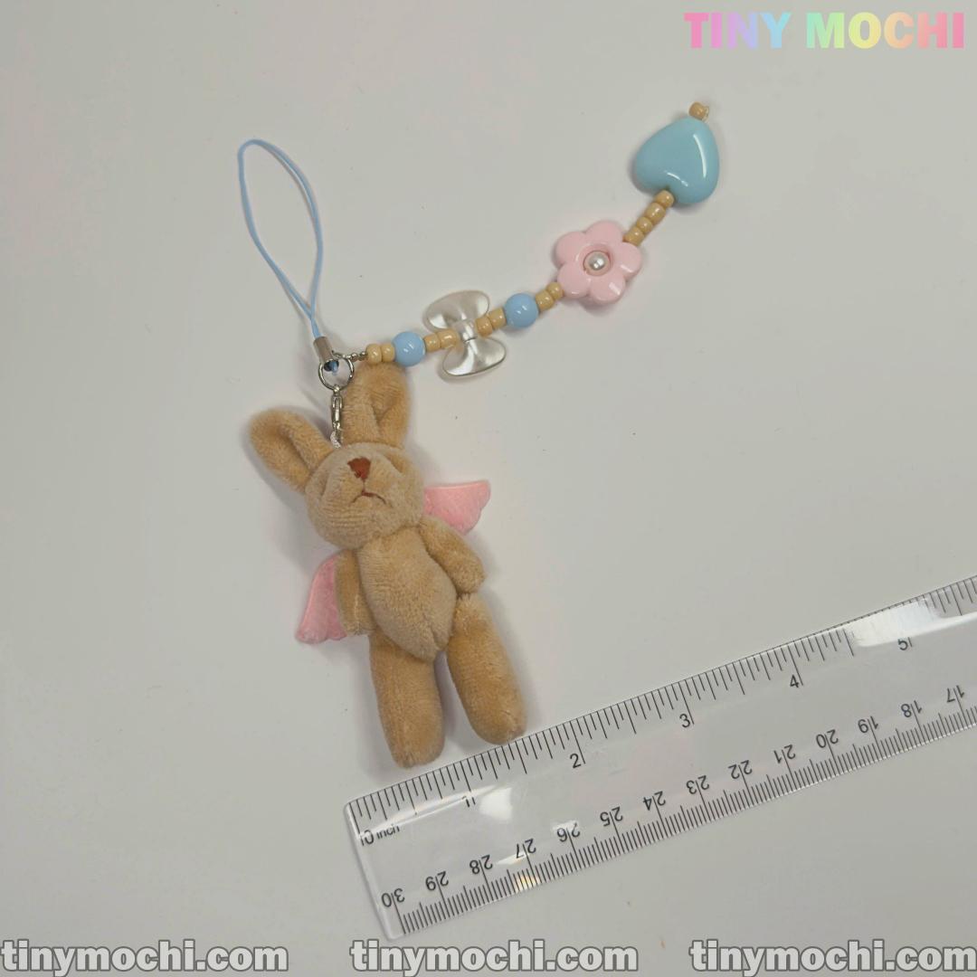 Cute Pink Wings and Elegant Beige Soft Bunny Keychain with extra Heart | Flower beads – Lovely Charm for Mobile Devices, Handbags & More - Tiny Mochi