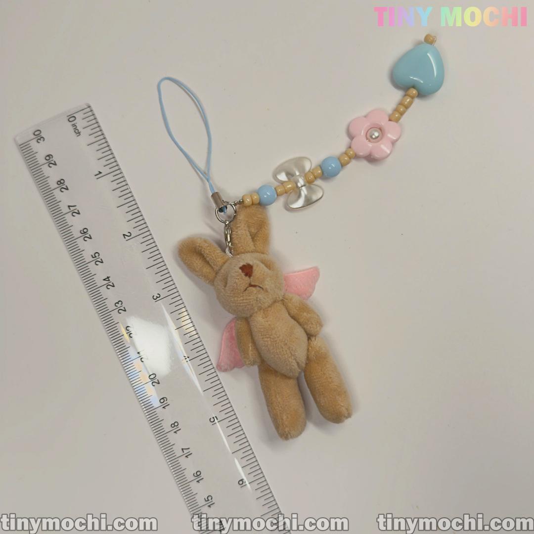 Cute Pink Wings and Elegant Beige Soft Bunny Keychain with extra Heart | Flower beads – Lovely Charm for Mobile Devices, Handbags & More - Tiny Mochi