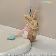 Cute Pink Wings and Elegant Beige Soft Bunny Keychain with extra Heart | Flower beads – Lovely Charm for Mobile Devices, Handbags & More - Tiny Mochi