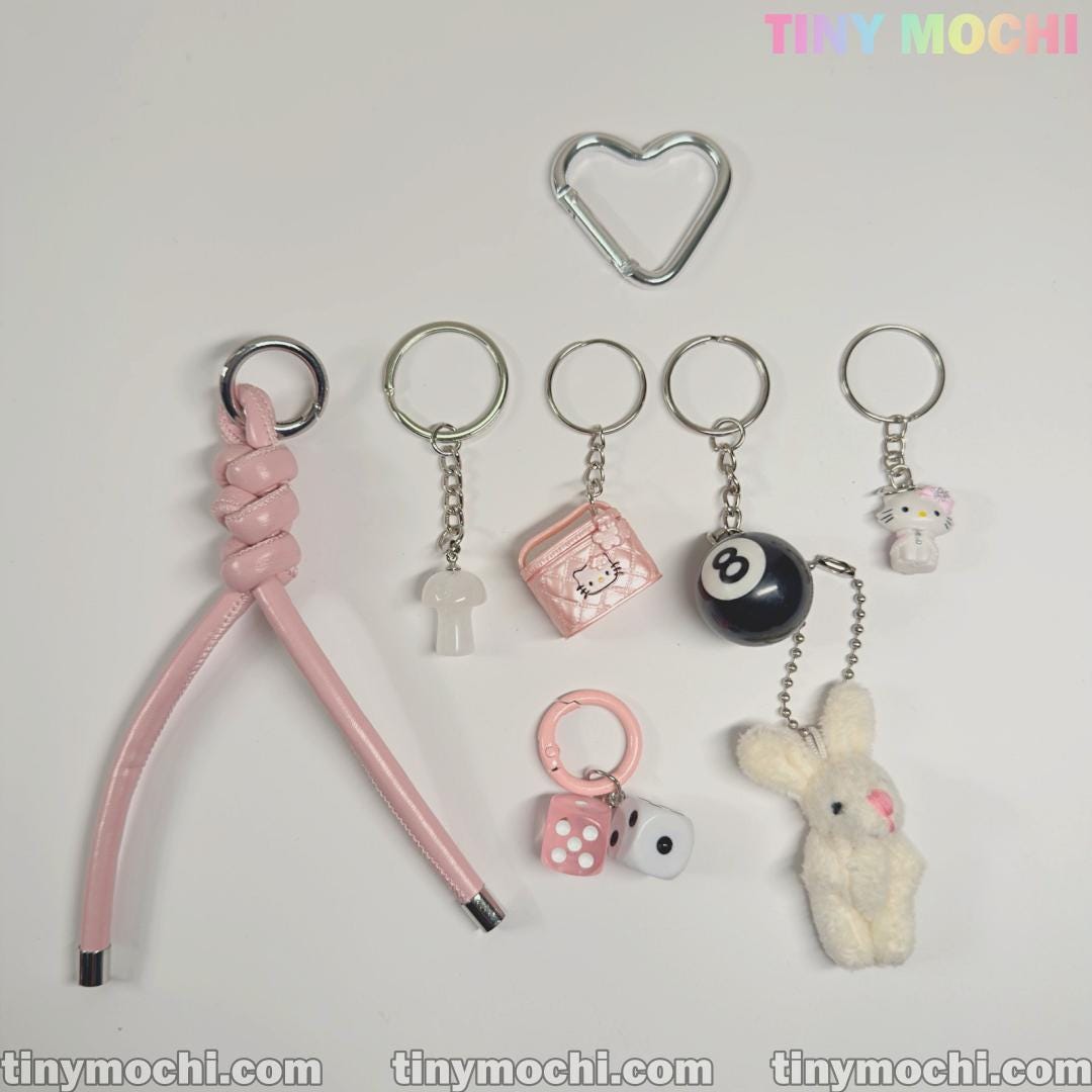 Cute Bunny and Charm Keychain | Aesthetic Bag Charm for Purses & Backpacks - Tiny Mochi