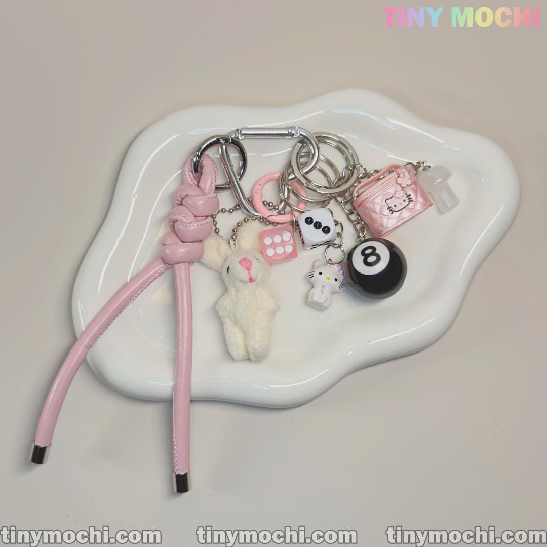 Cute Bunny and Charm Keychain | Aesthetic Bag Charm for Purses & Backpacks - Tiny Mochi