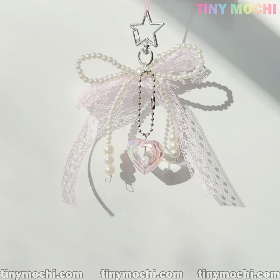 Pearl Bow Backpack Key Ring Pendant Bag Y2K Delicate Beaded Bag Charm Chain Bag Strap for Crossbody Cute Accessory for Women - Tiny Mochi