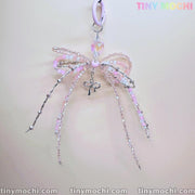 Iridescent Beaded Bow Bag Charm – Elegant Fairycore Keychain for Purses & Backpacks - Tiny Mochi