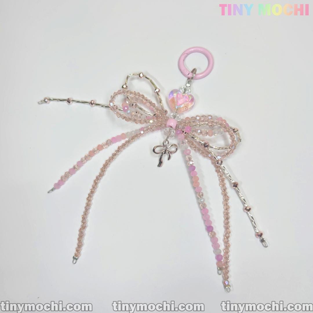 Iridescent Beaded Bow Bag Charm – Elegant Fairycore Keychain for Purses & Backpacks - Tiny Mochi
