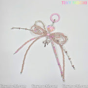 Iridescent Beaded Bow Bag Charm – Elegant Fairycore Keychain for Purses & Backpacks - Tiny Mochi