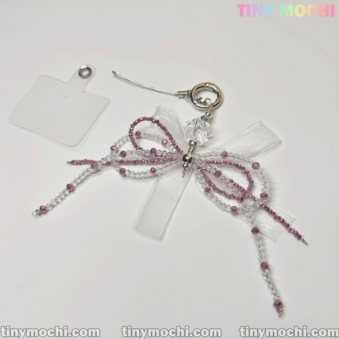 Delicate Beaded Bow Charm – Elegant Y2K & Coquette Aesthetic Keychain - Tiny Mochi